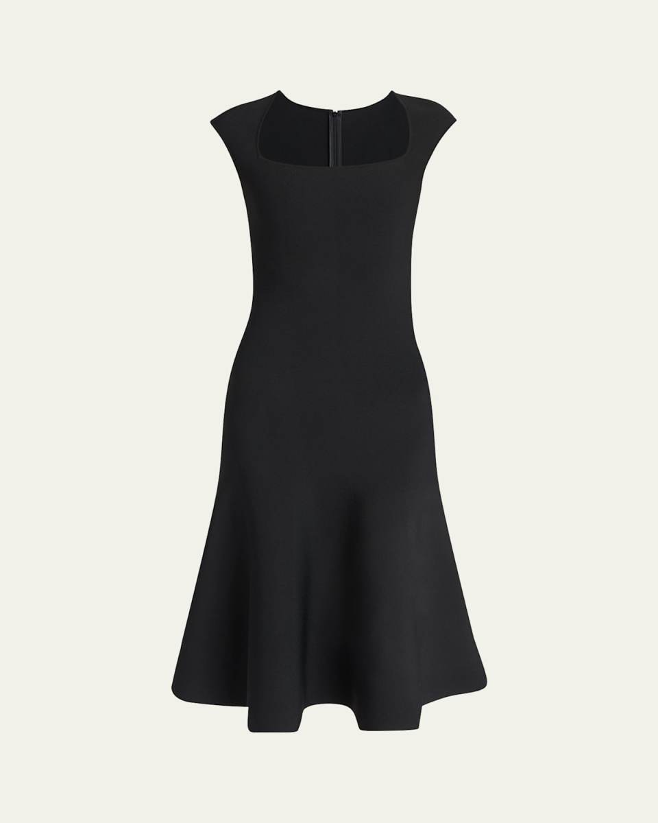 Flared Square-Neck Knit Midi Dress